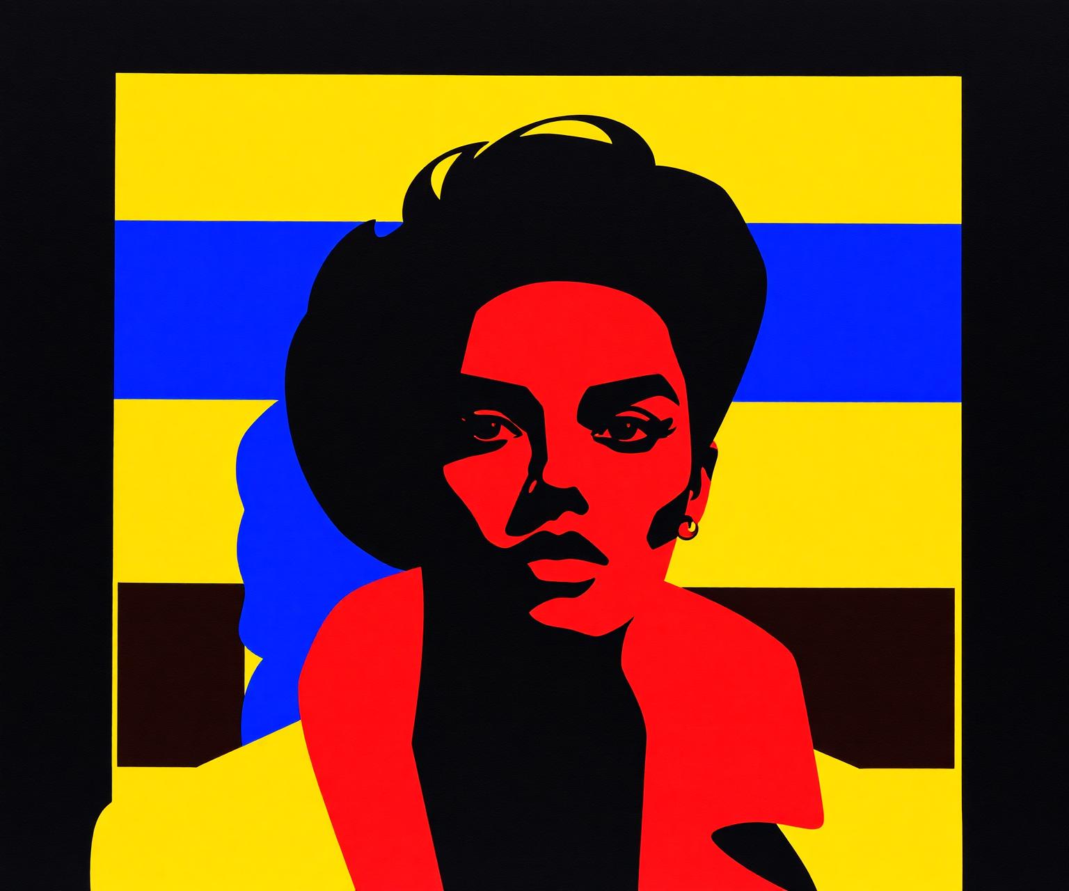 Bold abstract editorial portrait in vibrant color blocks